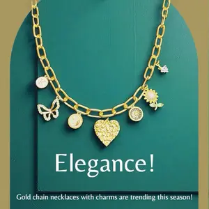 LIVE ONLY Build Your Own Charm Necklace Chain with Gold or Silver Style Chains & Assorted Charms, Includes Additional Cost for Extra Charms