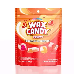 Waxyums Chewy Gushing Fruity Wax Candy Bag 2.9oz - Cherry Peach Mango Watermelon Flavors - Bite Sip Chew - 85g