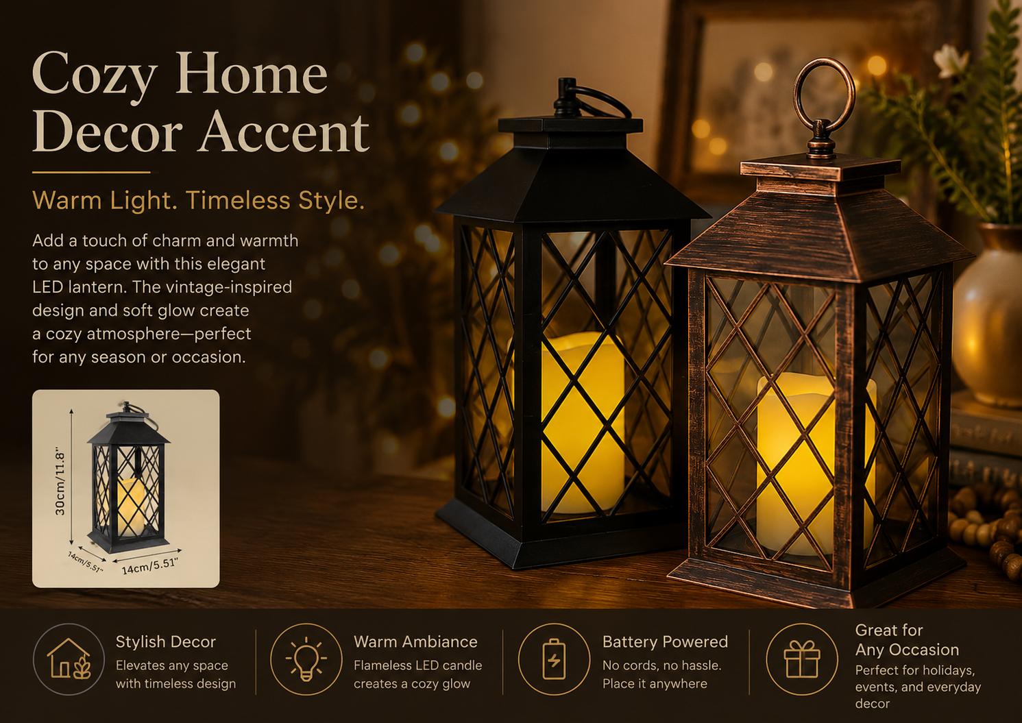 APZZLOXH 1/2 Pack Vintage LED Flame-less Candle Lanterns, Battery-Powered Decorative Hanging Lanterns with 6H Timer, Bronze/Black Metal Lattice Lanterns for Patio, Porch, Garden, Table Decor