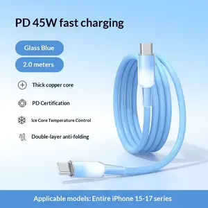 Kaxoe Ice Transparent Gradient Nylon 2.0M Extra Long Cable 5 Pack Fast Charging Data Transfer Durable Heat Control Portable for iPhone 15-17