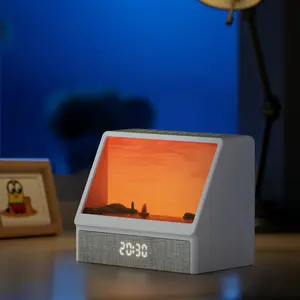 Simulated 3D Sunrise Wake-Up Light with Speaker, Alarm Clock Time Display, Ambient Light, White Noise Sleep Speaker