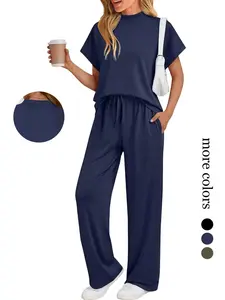 2026 Women's 2 Piece Matching Lounge Sets 2026 Summer Mock Neck Sweatsuits Short Sleeve Loungewear Travel Outfits