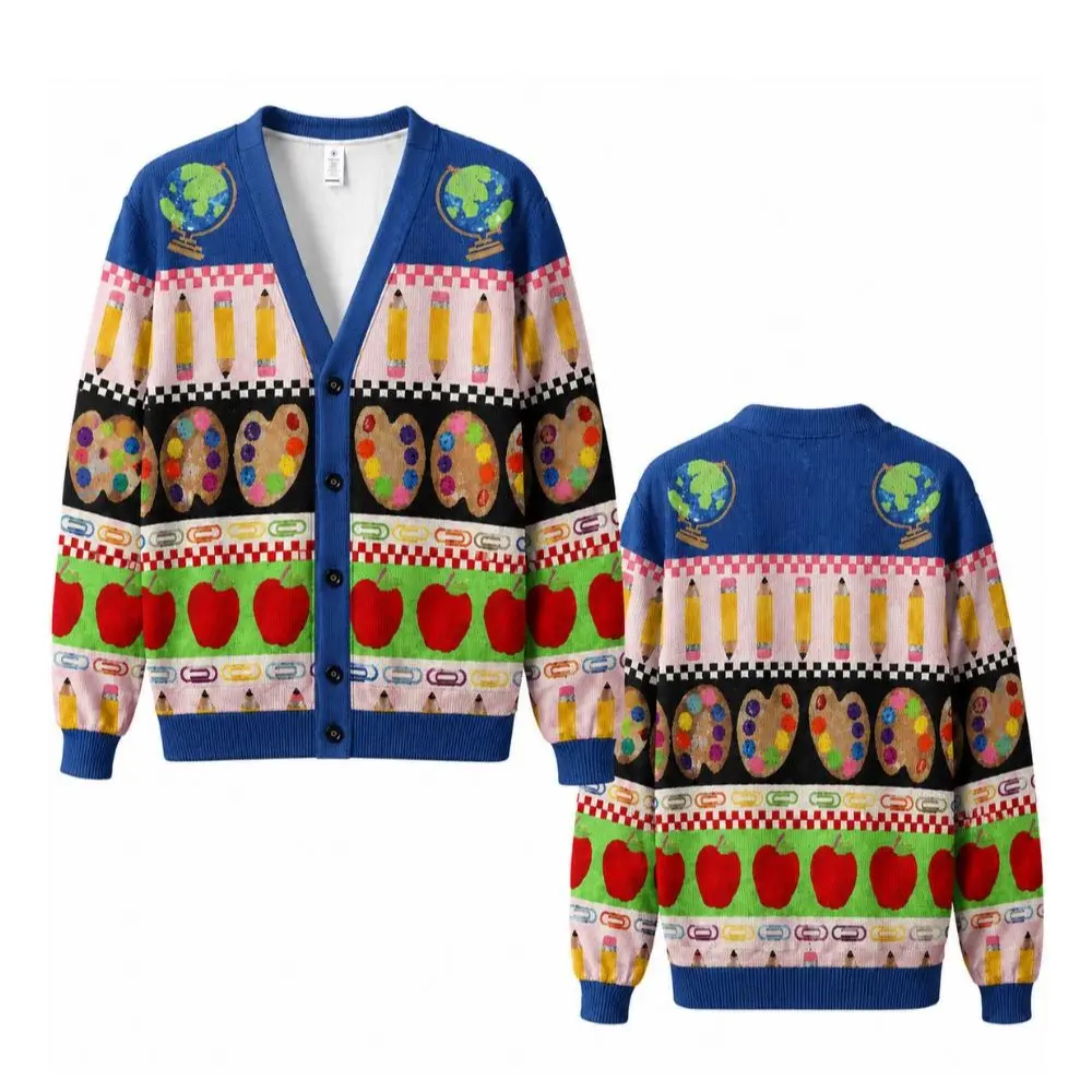 Art Teacher Cardigan, Teacher Appreciation Gift, Elementary Teacher Knit Sweater, Back to School Teacher Gift