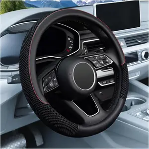 Microfiber Ice Silk PU Leather Steering Wheel Cover, Universal Interior Accessories Steering Wheel Cover for Women & Men, Breathable Microfiber Ice Silk, Anti-Slip, Odorless, Easy Carry(Black)