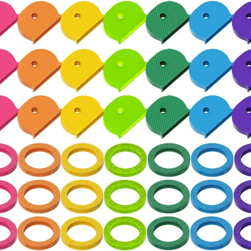 54PCS Key Caps Covers Tags, Plastic Key Color Identifiers for Standard Flat House Keys(Not Suitable for Odd-Shaped Keys), Key Coding Rings in 9 Assorted Colors, 2 Styles
