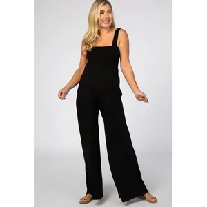 Black Sleeveless Wide Leg Maternity Jumpsuit