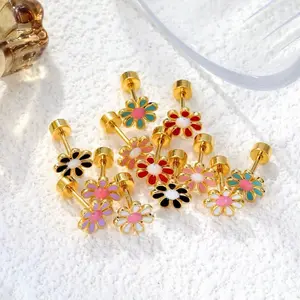 Cute Flower Stud Earrings - Hypoallergenic 316L Stainless Steel - Colorful Floral Jewelry for Kids & Adults