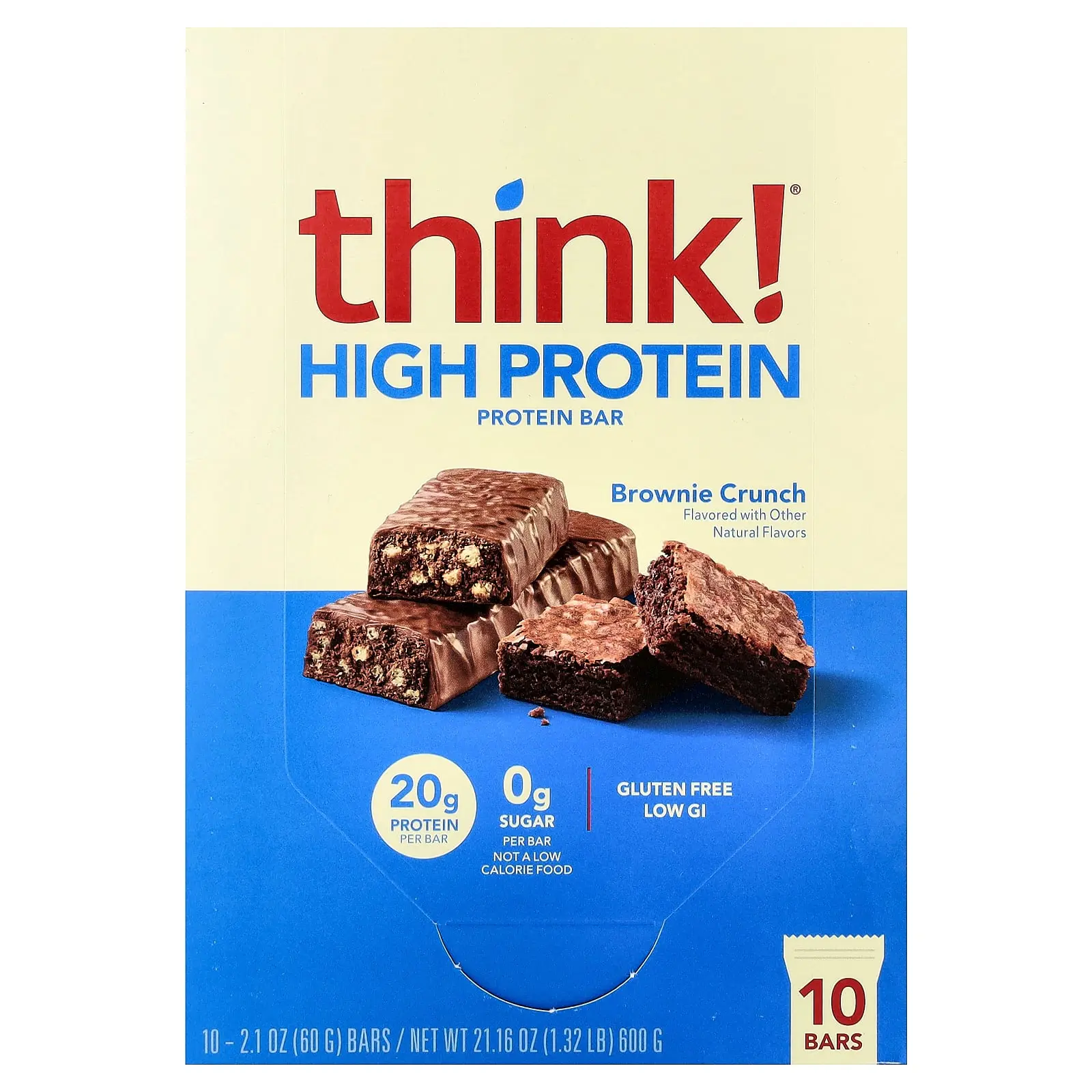 Think ! High Protein Bars, Brownie Crunch, 10 Bars, 2.1 oz (60 g) Each