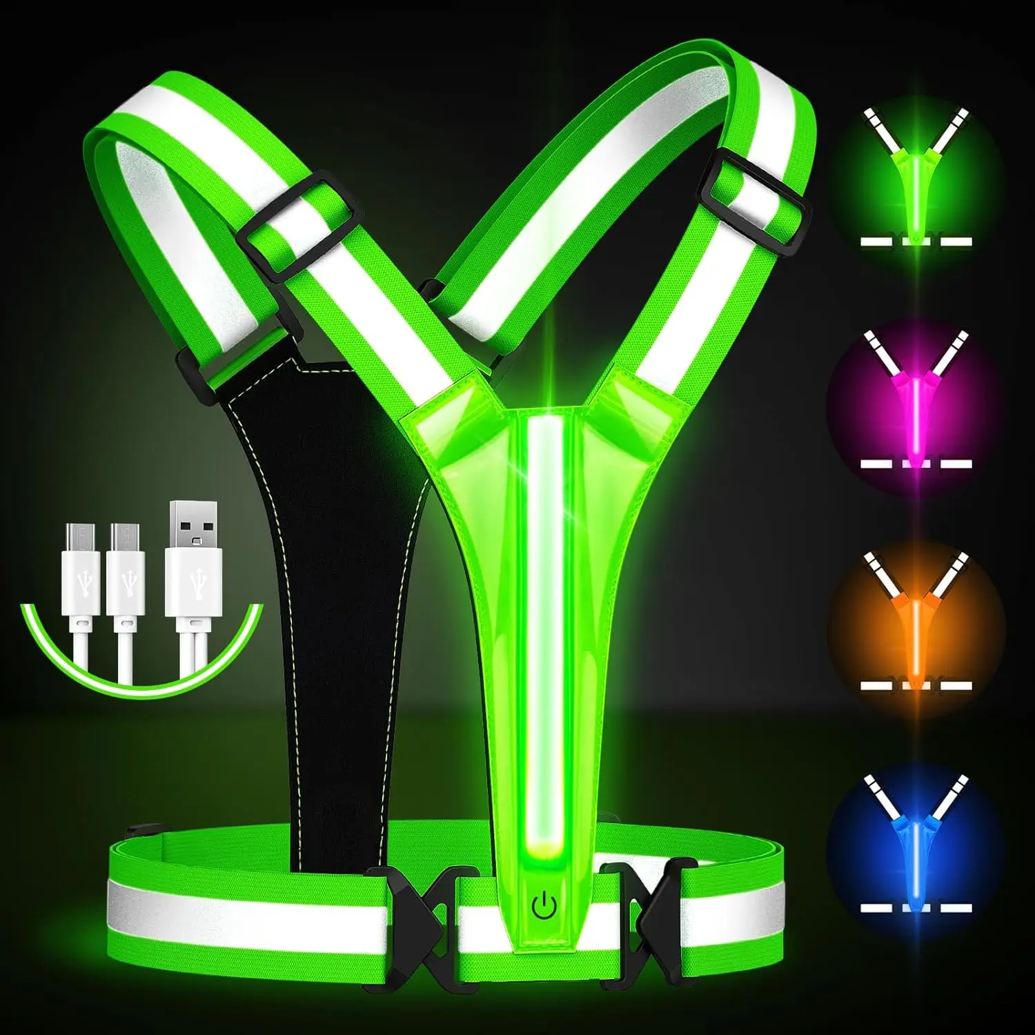 LED Reflective Running Vest Gear,Light Up Vest Runners Night Walking USB Rechargeable,Up to 11hrs Light with Adjustable / for Women Men Yifanyou Sports