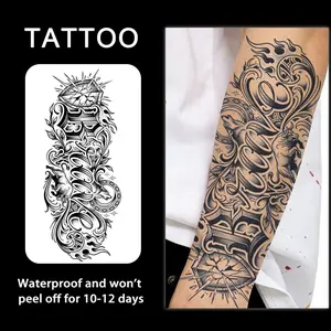 Brave Gothic Tribal Temporary Tattoo Stickers, Waterproof Long-Lasting 7-15 Days, Half-Permanent Herbal Tattoos, Unisex Fake Tattoos for Arms, Legs, Back