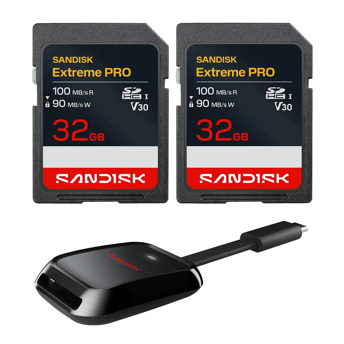 SanDisk Extreme Pro 32GB UHS-I U3 SDHC Memory Card, 2-Pack, Bundle with Card Reader