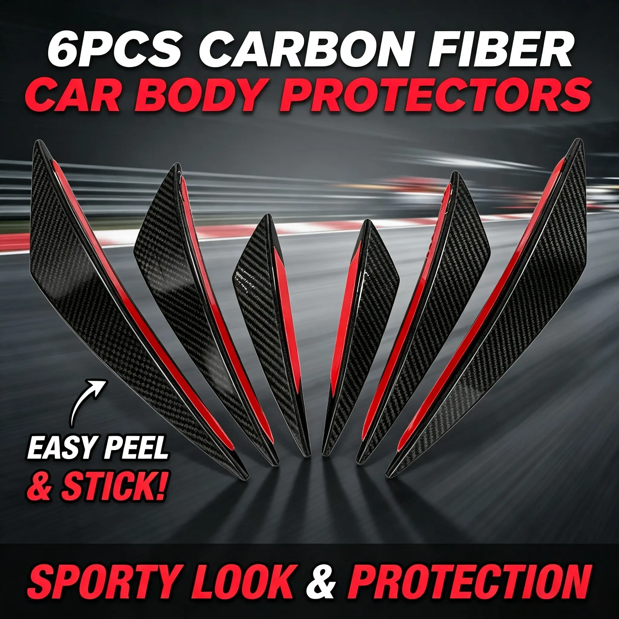 6Pcs Carbon Fiber Car Bumper Guards, Auto Body Frame Kick Plates, Instant Sporty Look, Anti-Scratch Protection