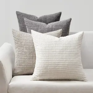 4 Packs Grey Decorative Throw Pillow Covers 16x16 Inch for Living Room Couch Bed Sofa, Boho Western Farmhouse Home Decor, Square Soft Moss Corduroy Fall Cushion Case 40x40 cm