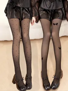 Women's Thick Warm Fleece Lined Leggings, 3D Pattern Fake Sheer Design, Polka Dot Heart Spider Skull Patterns, Fall Winter Essentials, Fit
