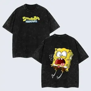 Washed SpongeBob Streetwear T-Shirt – Oversized Retro Cartoon Aesthetic Top for Unisex Casual Style & 2000s Nostalgia Fans Streetwear tshirt ,100% Premium Cotton 230gsm ,Inspired graphic tees men gifts outfit men dailywear Menswear