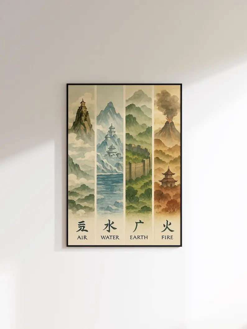 [Sale Off Up To 35%] Avatar the Last Airbender poster, Four Nations wall art, elemental print, Ba Sing Se decor, anime room decor, water fire earth air art. No Frame