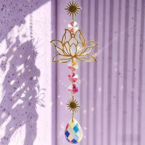 Crystal Lotus Sun Catcher Rainbow Maker for Window Car Rearview Mirror Hanging Ornament Boho Aesthetic Home Decor Sparkling Prism Pendant for Garden Yoga Studio Spiritual Gift for Her Zen Room Decor Decoration Hangable