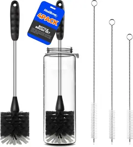 Holikme Bottle Brush Cleaner Set, 14" Long Handle Stainless Steel Bottle Cleaner Brush, 3 Straw Cleaner Brush, Bottle Cleaning Brush for Water Bottle,...