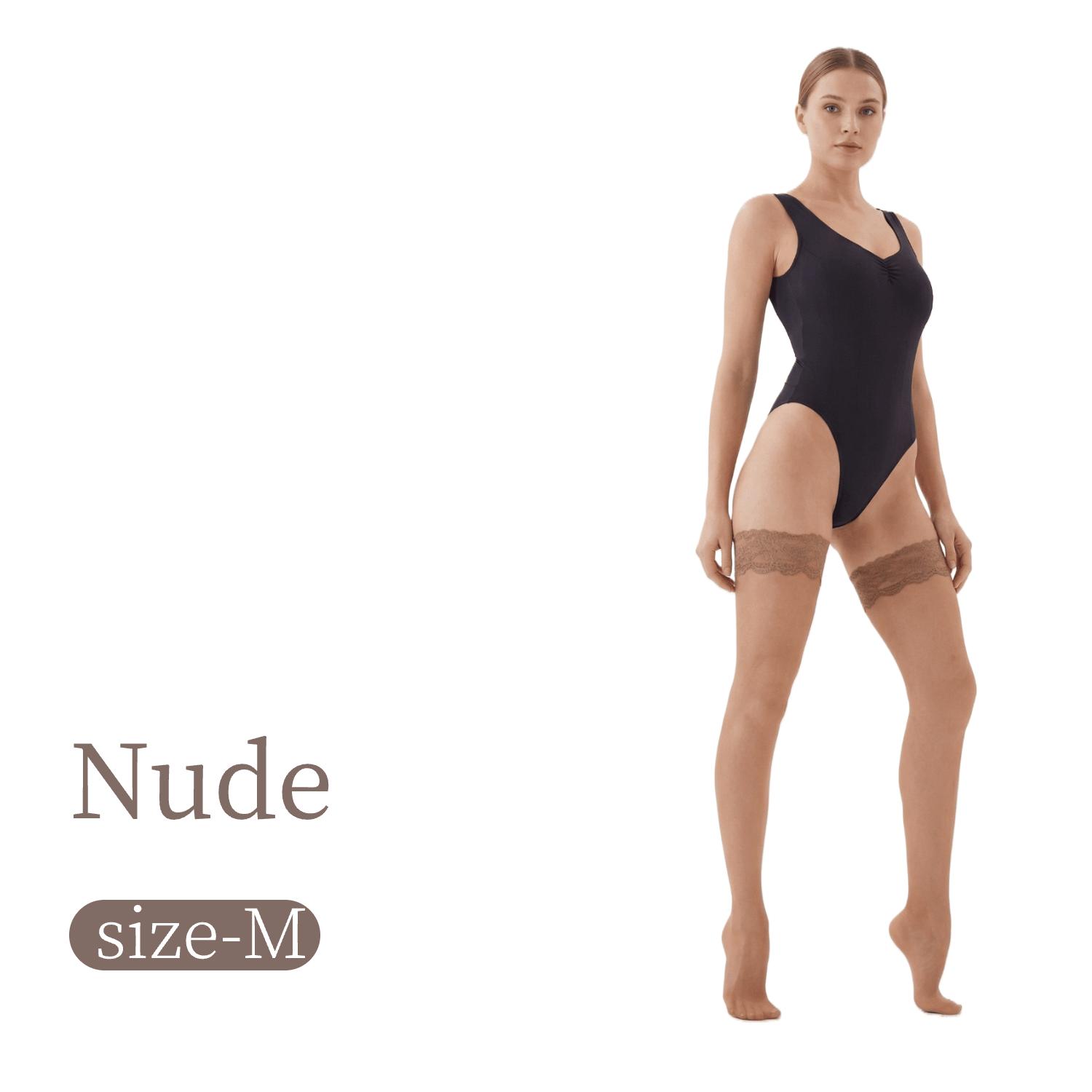 20D Silicone Lace Thigh High Stockings, Natural Skin Tone, One Size, 3 Pairs Pack Womenswear