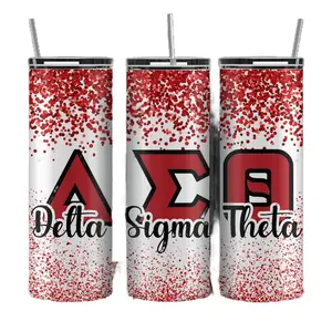 Delta Sigma Theta Sorority 20oz Stainless Steel Tumbler with Splash-Free Lid, Metal Straw & Cleaning Brush