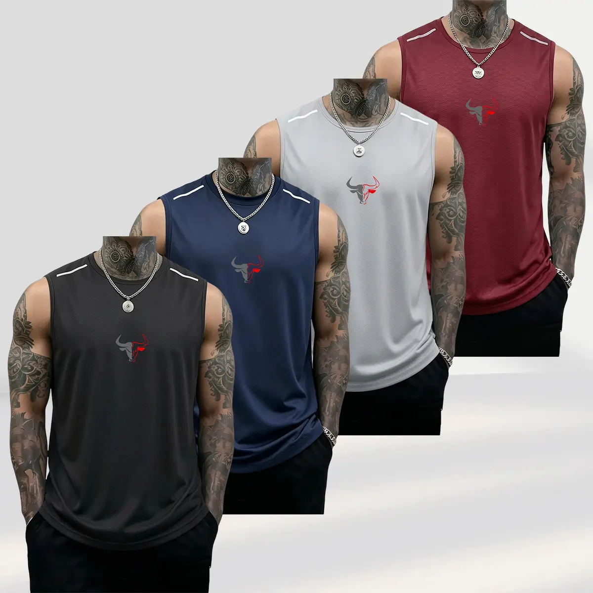 JOGWAVE 4PCS Men’s Fitness Training Tank Top: sports tank top; solid color design, summer style, loose casual breathable sleeveless tank top, suitable for outdoor cycling.Comfortable, soft sleeveless fitness T-shirt, wellness T-shirt