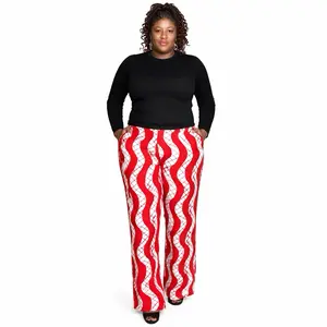 Vibrant Floral Print Wide-Leg Pants for Women Comfortable & Stylish African Wax Cloth Trousers Perfect for Casual & Festive Wear 5.1 ft Model