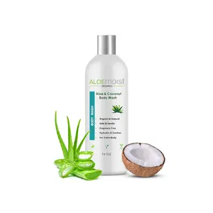 ALOEmoist Organic Aloe & Coconut Body Wash - 100g Gentle Formula with Vitamins & Herbs for Sensitive Skin - Fragrance-Free Moisturizing Cleanser