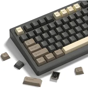 F-KCS02  Womier Double Shot PBT Keycaps Set 138 Keys, Cherry Profile Custom Keycaps 60 65 75 100 Percent for 61/64/68/84/87/100/104/108 Retro Gaming Mechanical Keyboard, Brown Gray