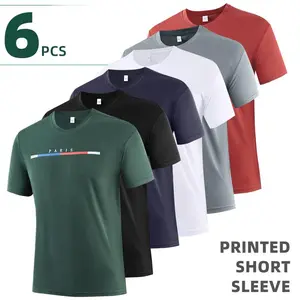 Men's 6-Pack Male Casual Graphic T-Shirts, Moisture-Wicking Cooling Tees, Quick-Dry Athletic-Fit Short-Sleeve Tops for Summer Gym & Beach Use outdoorfun