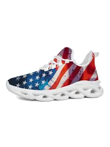 Exclusive Patriotic Running Shoes, American Flag Print, Stylish Sporty Design, Thick Sole, Comfortable Breathable, Ideal for Parties