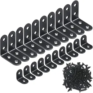 20 count L Bracket Corner Bracket,Black Small Right Angle Bracket for  Furniture Cabinet Chair(10PCS 0.79 Inch+10PCS 1.57 Inch with 60 count Screws)
