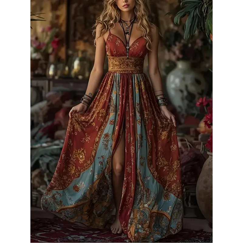 Women'S Bohemian Maxi Dress - Elegant V-Neck Beach Party Outfit, Flowy Formal & Casual Evening Gown Women'S Bohemian Maxi Dress - Elegant V-Neck Beach Party Outfit, Flowy Formal & Casual Evening Gown