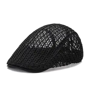 Summer Linen Knit Beret for Men & Women Solid Color Breathable Openwork Sunshade Cap Lightweight & Stylish for Summer Outings