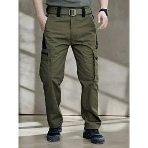 1pc Mens Tactical Pants, Water Resistant Ripstop Cargo Lightweight Work Hiking Multi-Pocket Pants For Outdoor Labor -Gardening, Hiking, Warehouse Menswear Polyester Trouser Fabric