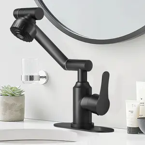 Black Bathroom Faucet, FunnyAir Modern Style 1080 Degree Swivel Stainless Steel Bathroom Faucets for Sink 1 Hole and 3 Holes with 2 Water Outlet Modes for Bathroom, RV, Farmhouse, Matte Black