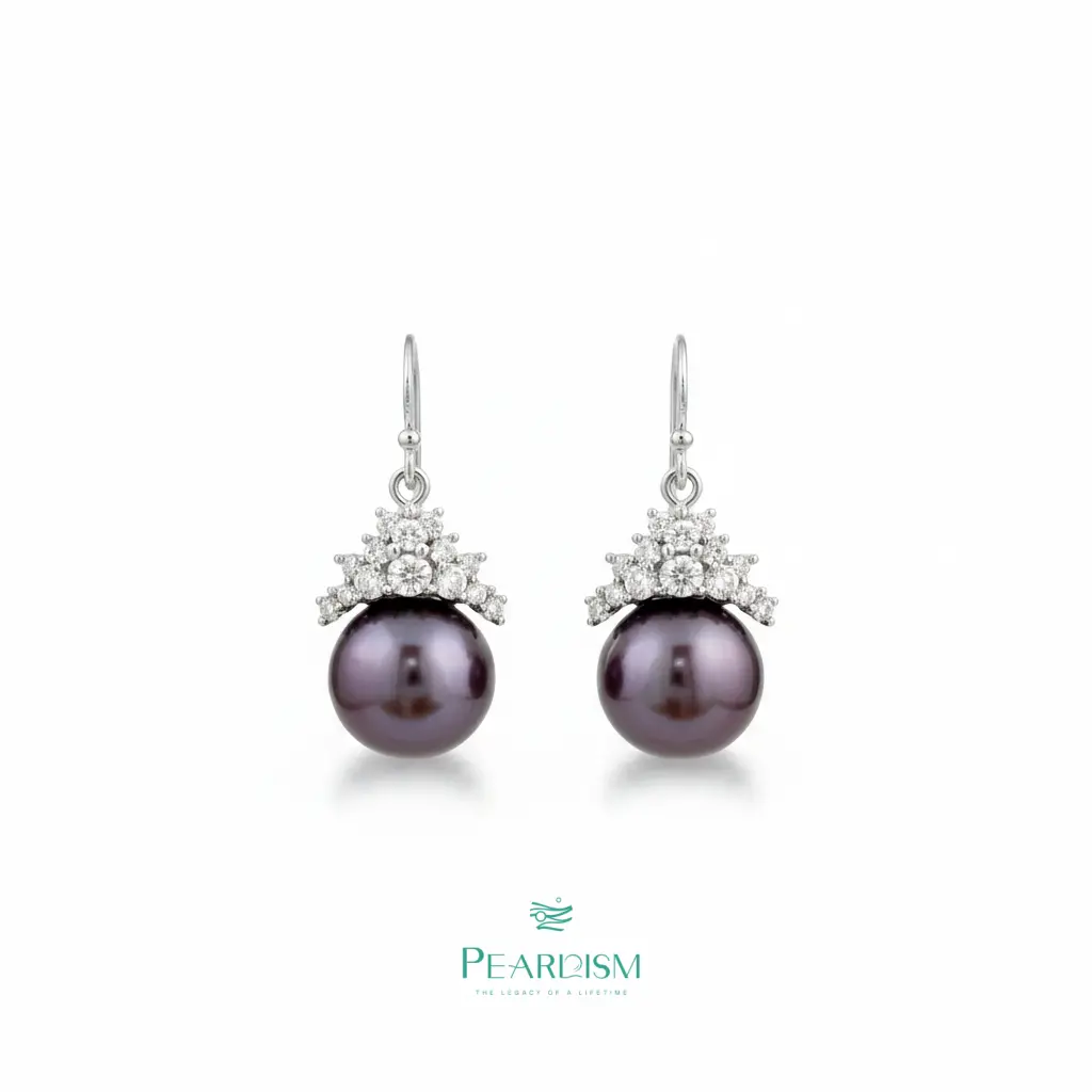 PEARLISM Deep Purple Edison Pearl Earrings | 7.5-8.5mm Silver-Toned Crystal Accented Gift for Her-PSAFEE006