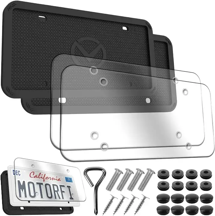 MotorFi Silicone License Plate Frames Pack of 2 with 2 Pcs Polycarbonate Covers for Cars in Premium Grade Material Easy to Install and 100% Street Legal licenseplateframe blackdiamondlicenseplate