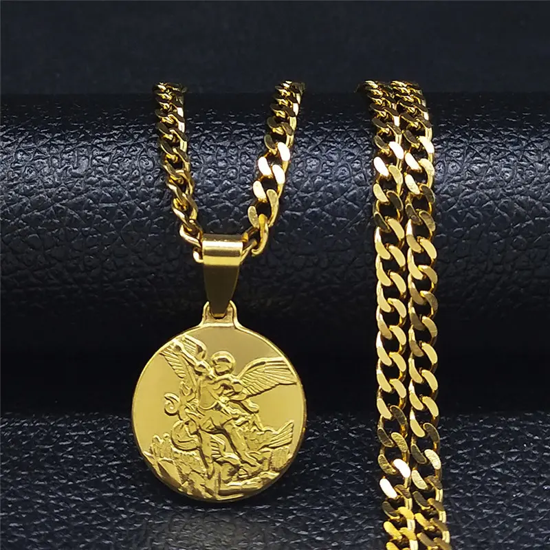 Archangel St. Michael's Stainless Steel Chain Necklace Women's/Men's golden Pendant Necklace Jewelry