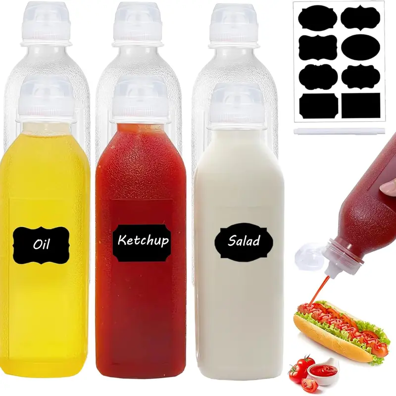 A Set of 6 Pcs Condiment Squeeze Bottles for Sauces,Ketchup Salad Dressing Container,16 Oz Plastic Bottles with Squeeze Top for Liquids,BBQ Sauce,Oil,Hand Tools Kits