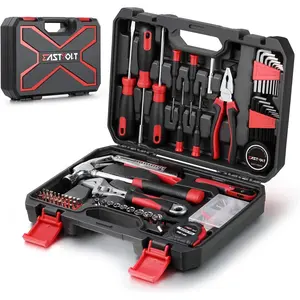 128-Piece Home Repair Tool Set, Tool Sets for Homeowners, General Household Hand Tool Set with Storage Toolbox, Black + Red