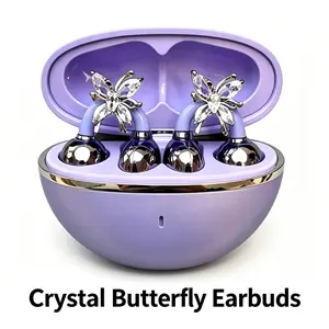 FLUFFDRIP Clip-04 Butterfly Rhinestone Clip-On Wireless Earbuds - Portable, Multifunctional Open-Ear Non-In-Ear Headphones with Charging Function for Women's Daily Wear & Sports, Fashion Gift Option
