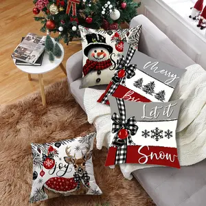 Christmas Theme Pillow Cover Snowman Elk Letter Decoration Digital Printing Cushion Pillow Cover