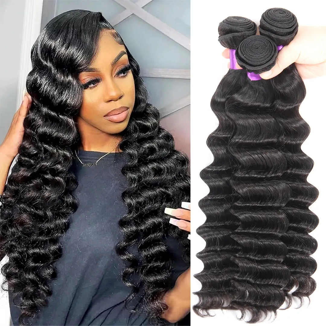 12A Human Hair Bundles Loose Deep Wave Bundles Human Hair 100% Unprocessed Brazilian Virgin Hair Quick Weave Extensions Natural Black Brazilian Virgin Loose Deep Wave Hair 3 Bundles Sew in