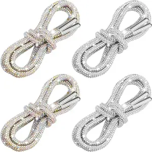 Set of 4 Sturdy Glittering Rhinestone Laces with Metal Loops - Bright Transparent Laces for Sneakers, Boots, Hoodies, And Pants - Stylish And Long-Lasting Decorative Cord for Both Men And Women, Without Battery