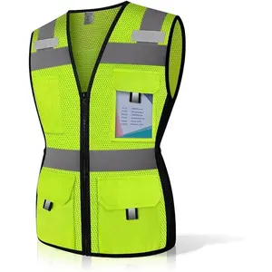 Reflective Vest for Women, Mesh Womens Safety Vest with 11 Pockets and Zipper, Hi Vis Neon Construction Work Vest for Lady Surveyors/Workers, Snugly-Fitted, ANSI Compliant (U-Yellow, S)