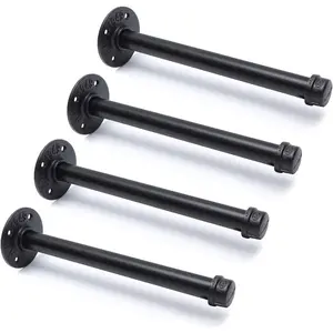3/4" Industrial Black Iron Pipe Shelf Brackets, Rustic Wall Mounted DIY Shelving Brackets Hanging Custom Pipe Brackets for Floating Shelves (4, 10")