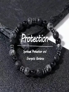 Classic Natural Labradorite Volcanic Rock Beaded Bracelet, Unisex Spiritual Healing Jewelry, Perfect for Men and Women