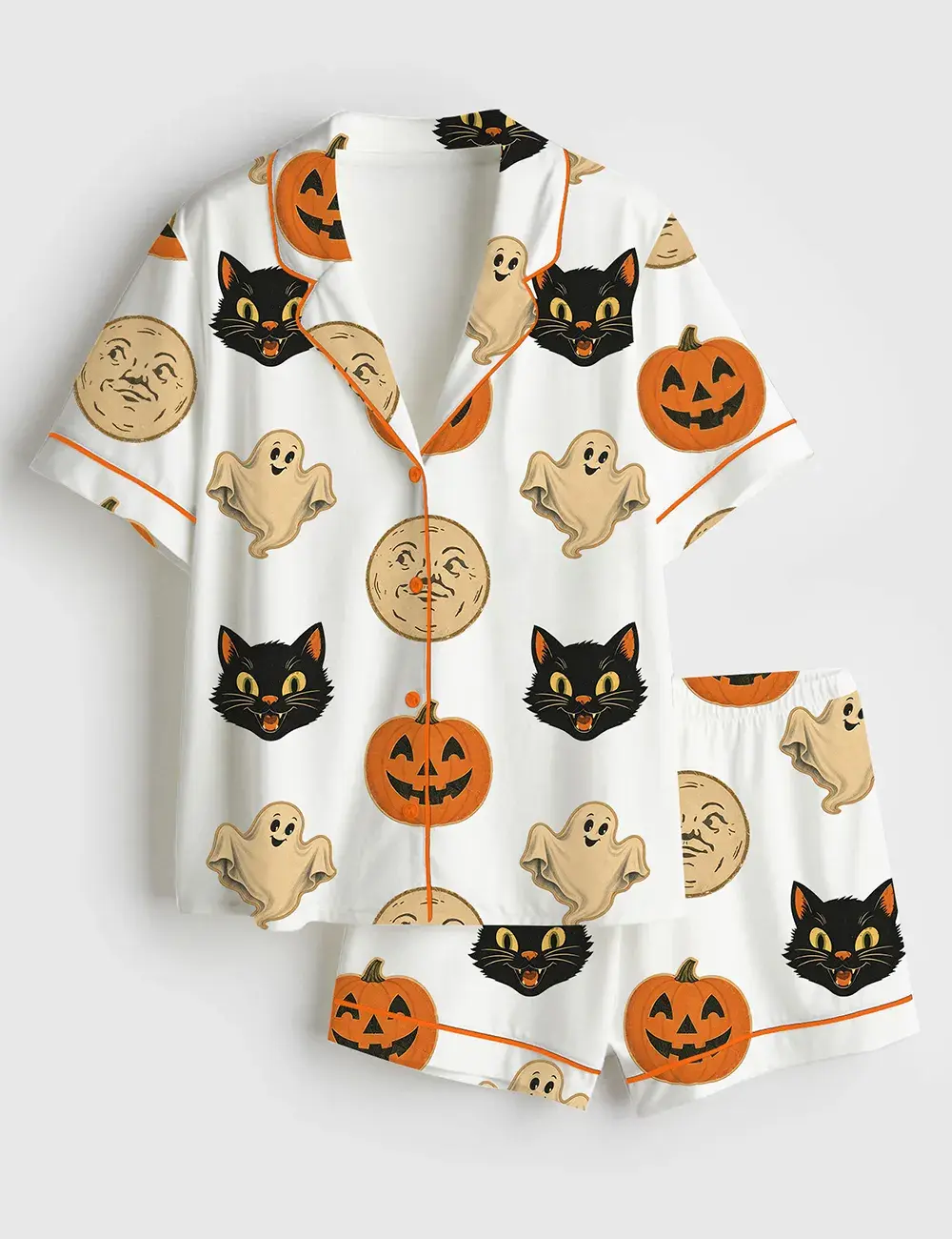 Women’s Retro Vintage Halloween Short & Long Sleeve Silky Satin Pajama Set
