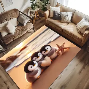 Penguin Pattern Floor Mat, 1 Count Lovely Cartoon Animal Pattern Non-slip Soft Floor Carpet, Decorative Area Rug for Home Living Room Bedroom