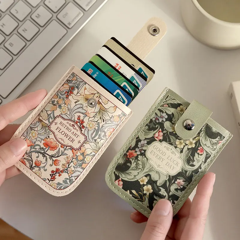 2 Pack Floral Card Holder Wallets for Women, PU Leather RFID Blocking Credit Card Case, Compact Card Organizer for Travel, Commute, Office and Daily Use